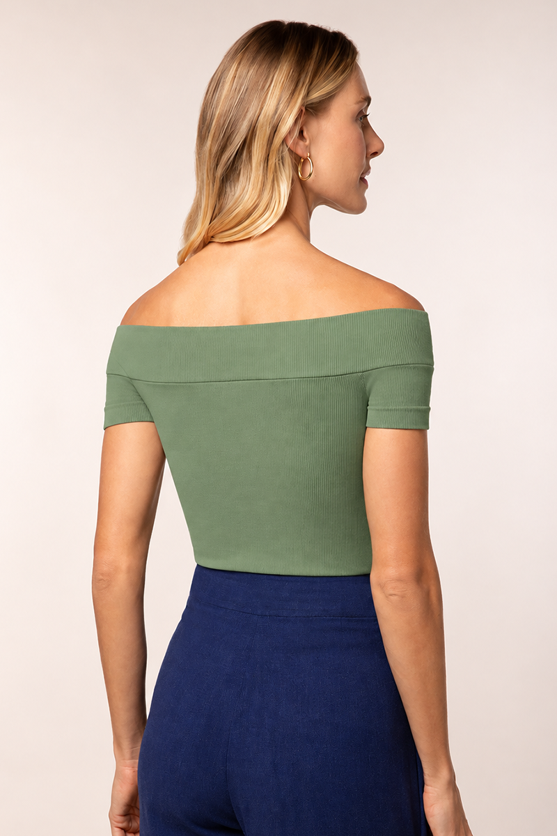 Blusa Ombro a Ombro Ribana Sálvia Scala