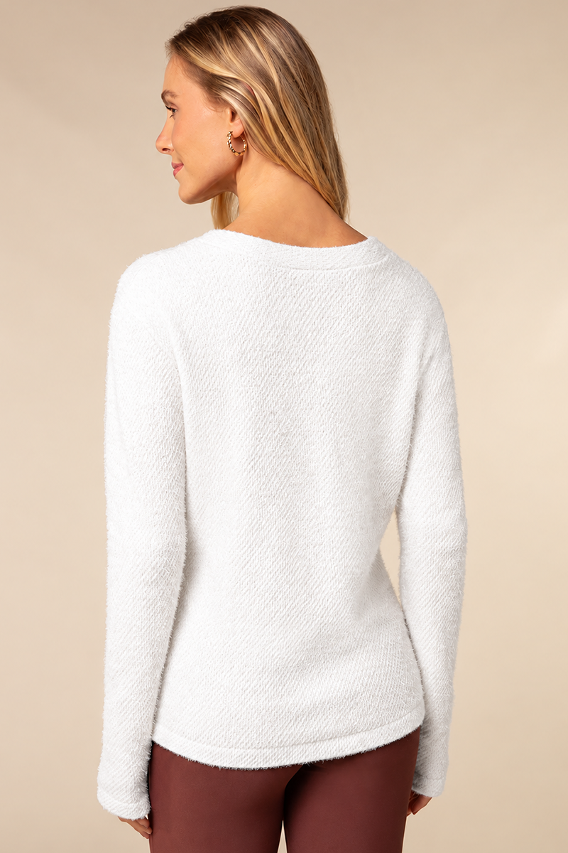 Blusa Manga Longa Decote V Fio Pelo Branco Scala