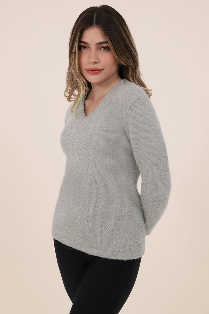 Blusa Manga Longa Decote V Fio Pelo Aluminio Scala