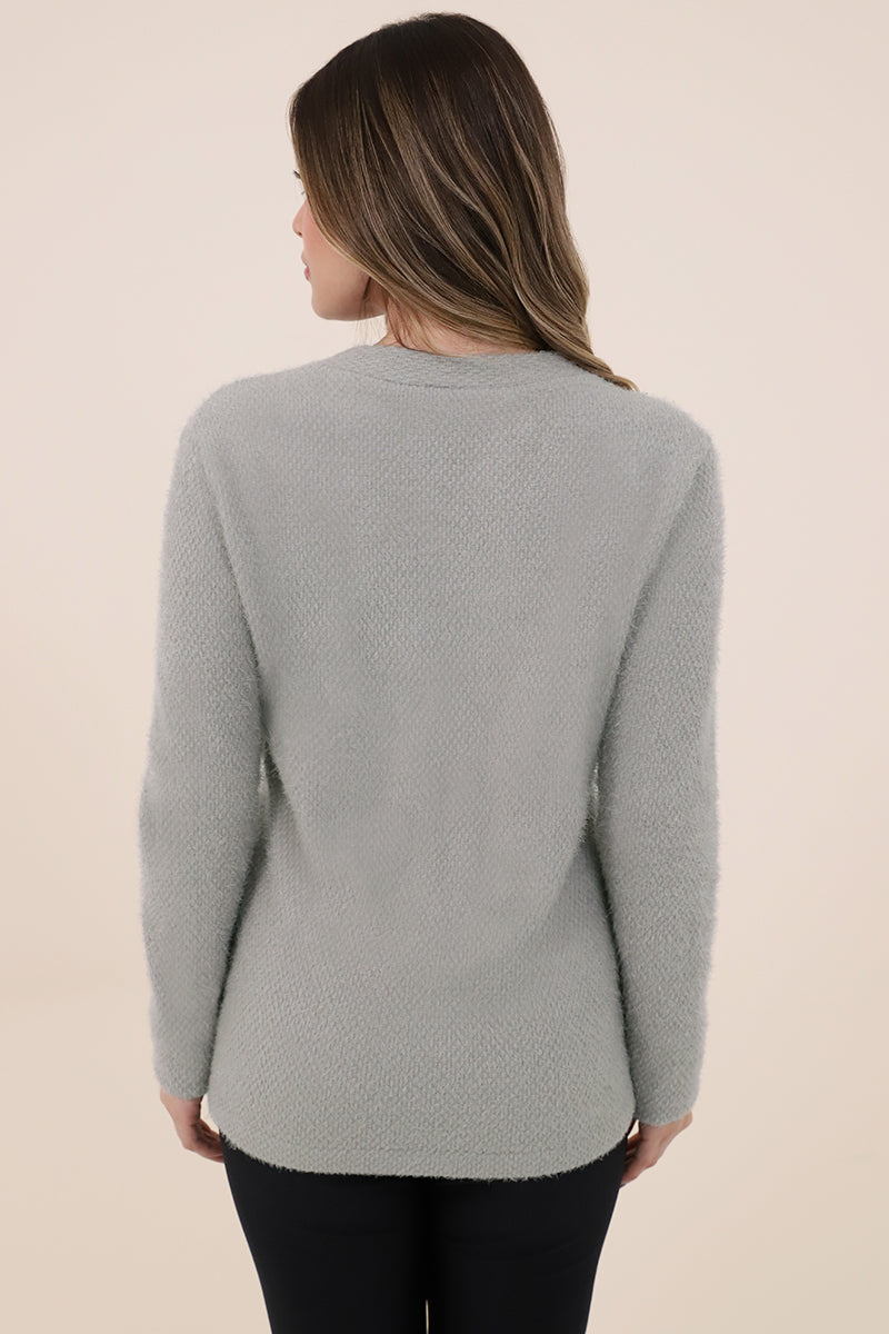 Blusa Manga Longa Decote V Fio Pelo Aluminio Scala