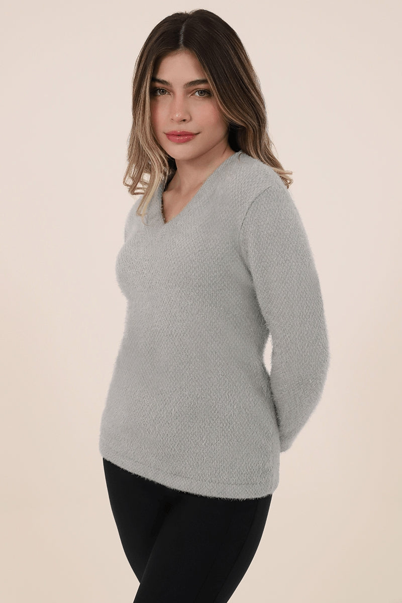 Blusa Manga Longa Decote V Fio Pelo Scala LD