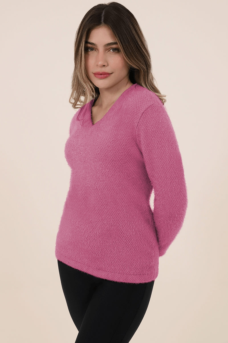 Blusa Manga Longa Decote V Fio Pelo Scala LD