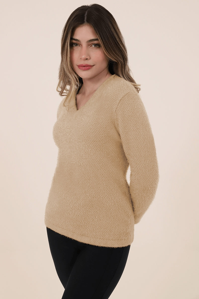 Blusa Manga Longa Decote V Fio Pelo Scala LD