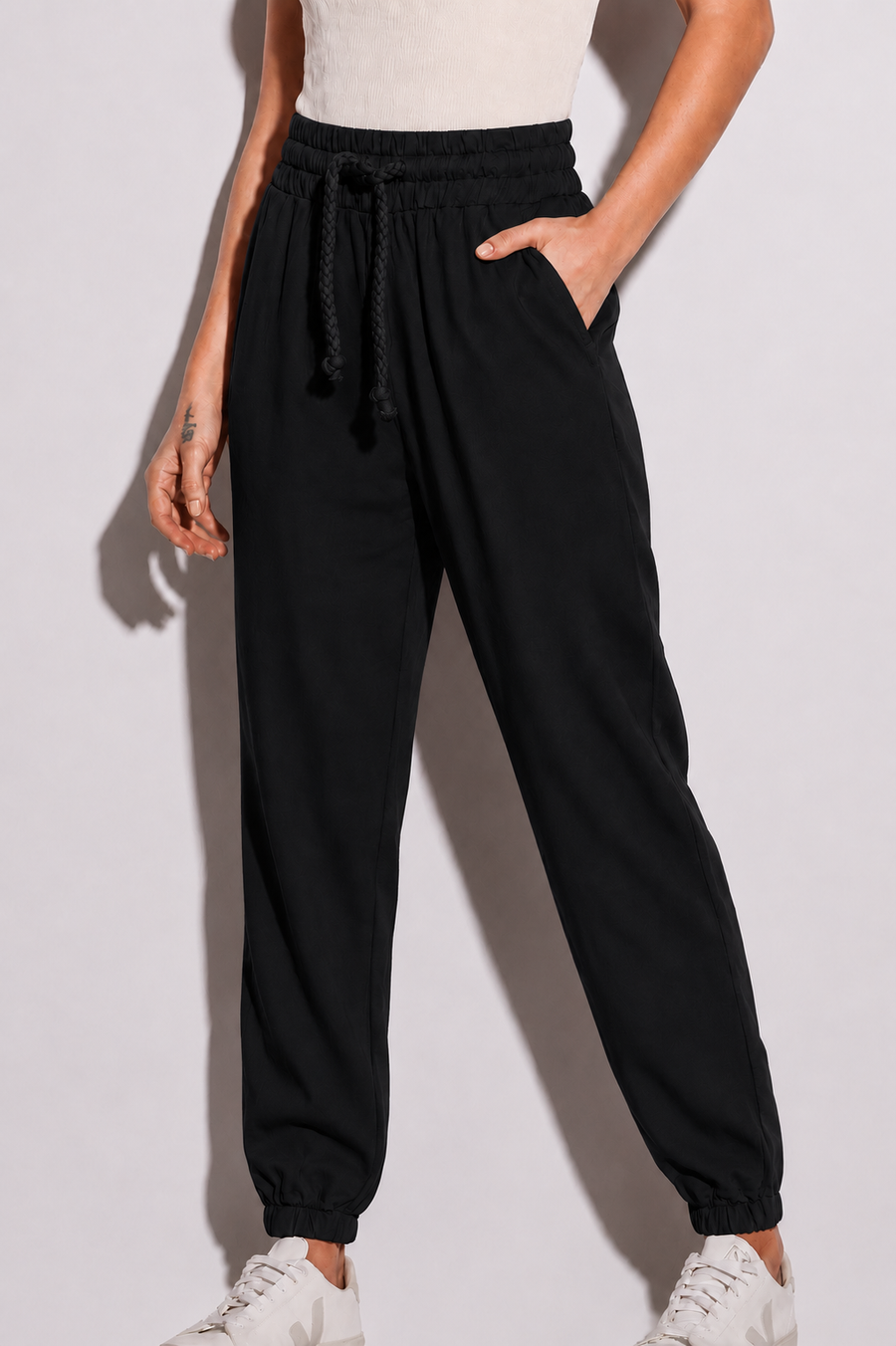 Calça Jogging Cintura Alta Viscose Off White Scala