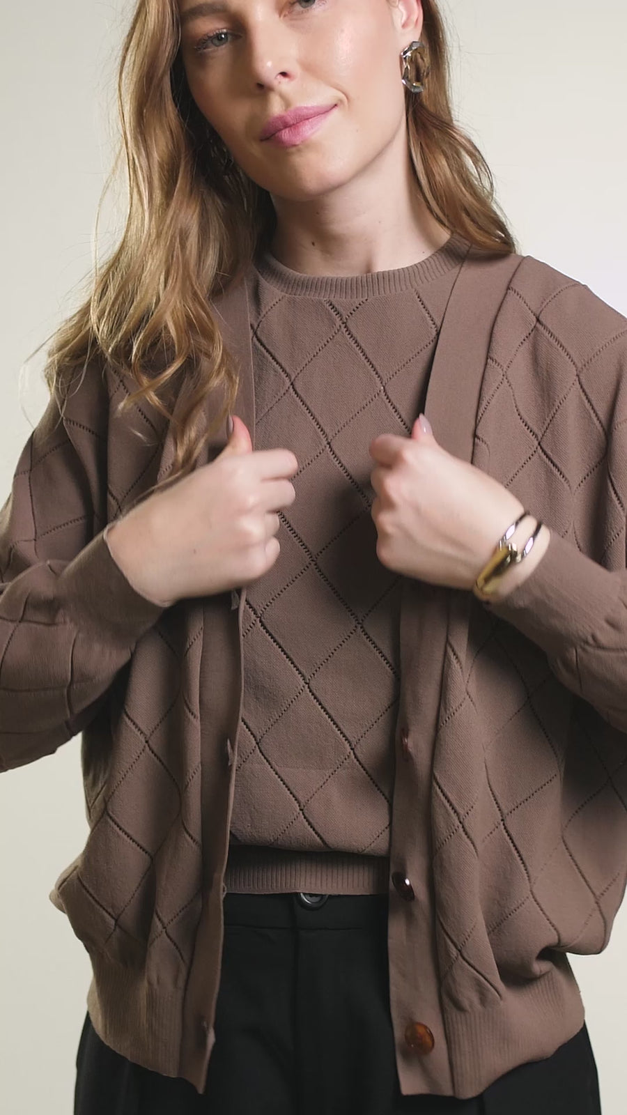 Cardigan Alongado Losango Machiato Scala
